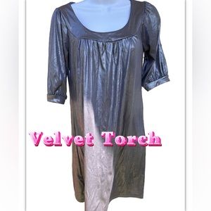 Womens Velvet Torch Shiny Silver Shift Dress Knee Length S Small